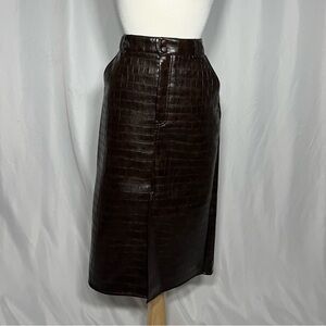 H&M Faux Croc Pencil Skirt in Dark Brown